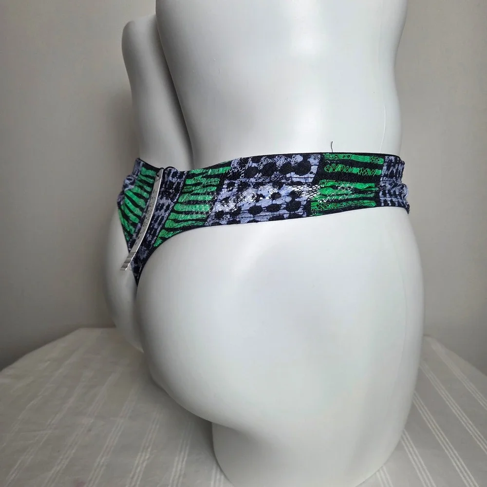 Cosabella x Studio 189 Mens Lace‎ Thong Green Blue Geometric Print Low Rise NEW